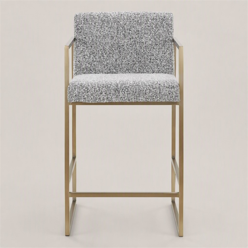 Pemberly Row Modern Counter Chair in Grey Fabric & Antique Brass