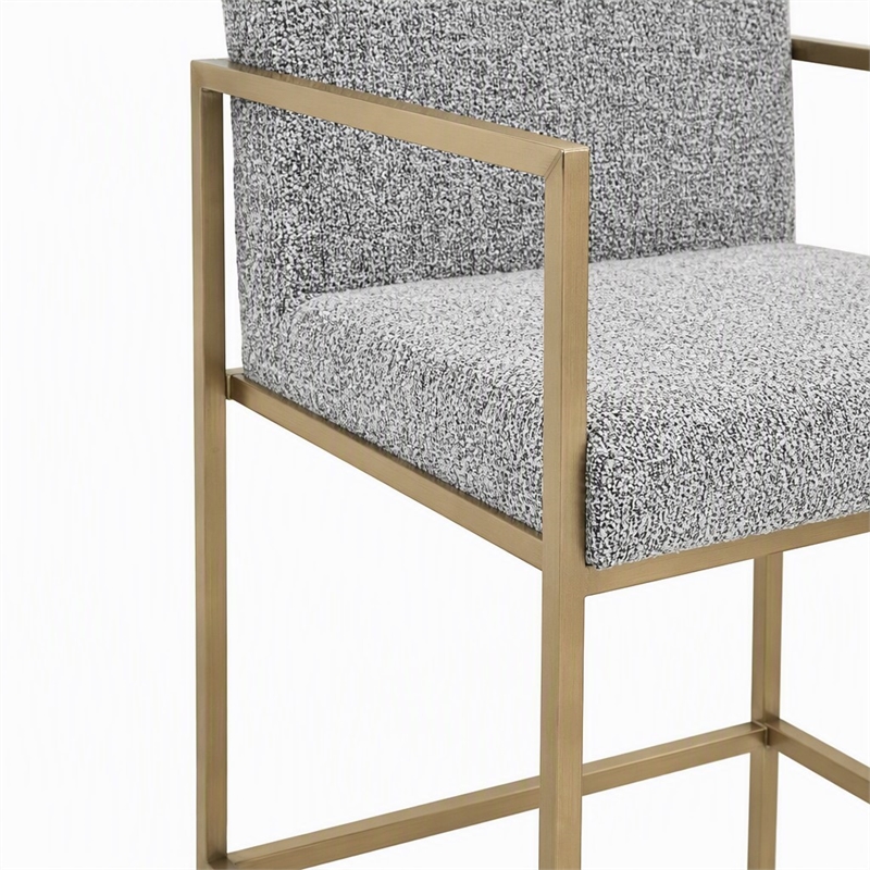 Pemberly Row Modern Counter Chair in Grey Fabric & Antique Brass