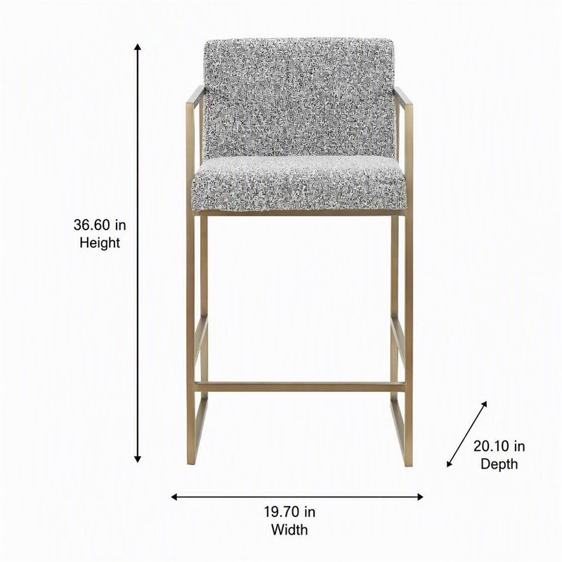 Pemberly Row Modern Counter Chair in Grey Fabric & Antique Brass