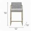 Pemberly Row Modern Counter Chair in Grey Fabric & Antique Brass
