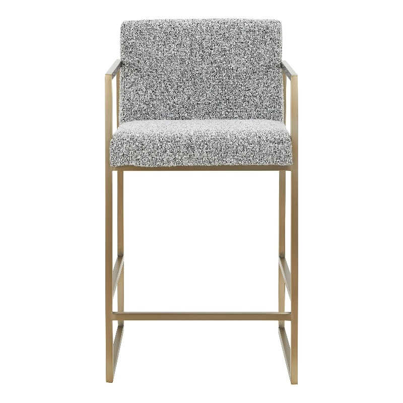 Pemberly Row Modern Counter Chair in Grey Fabric & Antique Brass