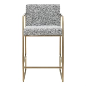 Pemberly Row Modern Counter Chair in Grey Fabric & Antique Brass