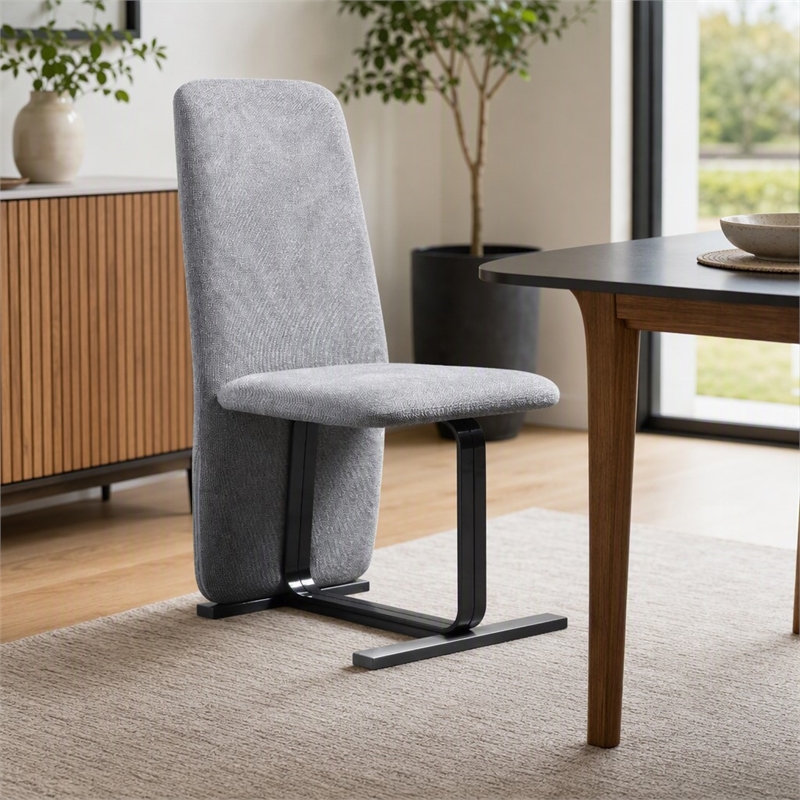 Pemberly Row Modern Dining Chair Set in Grey Linen & Gunmetal