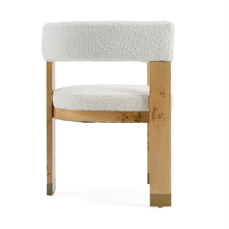 Pemberly Row Cream Upholstered Dining Chair with Burl Wood Veneer