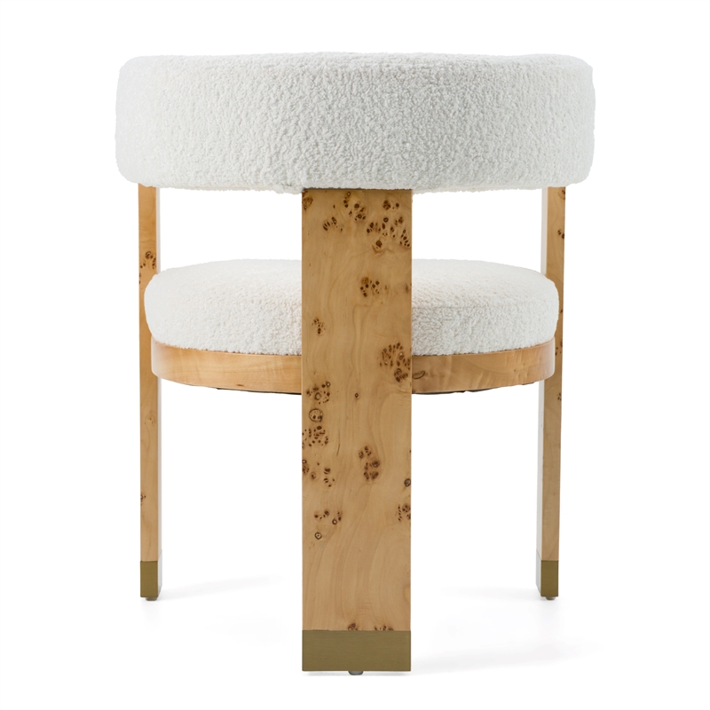 Pemberly Row Cream Upholstered Dining Chair with Burl Wood Veneer