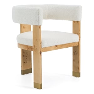 Pemberly Row Cream Upholstered Dining Chair with Burl Wood Veneer