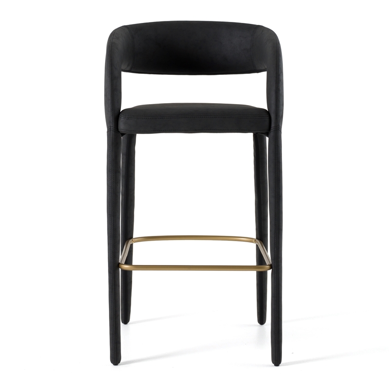 Pemberly Row Modern Black Leatherette Bar Chair with Footrest