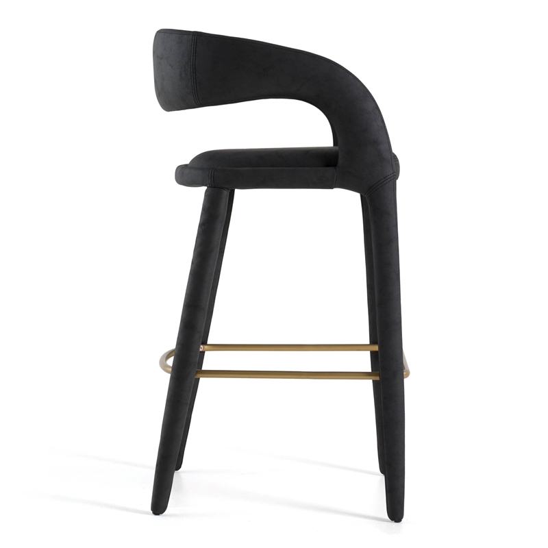 Pemberly Row Modern Black Leatherette Bar Chair with Footrest