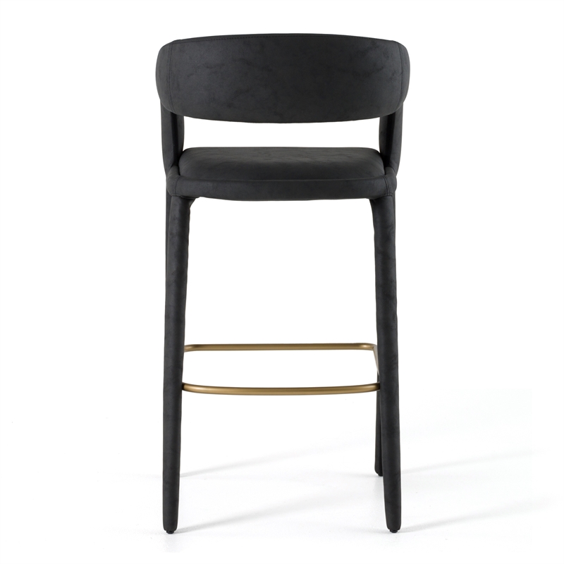 Pemberly Row Modern Black Leatherette Bar Chair with Footrest