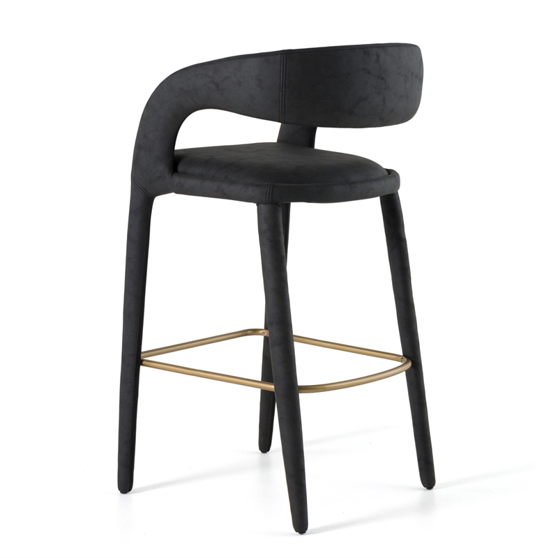 Pemberly Row Modern Black Leatherette Bar Chair with Footrest