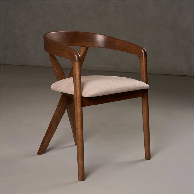 Pemberly Row Mid-Century Walnut Dining Chair with Light Brown Fabric