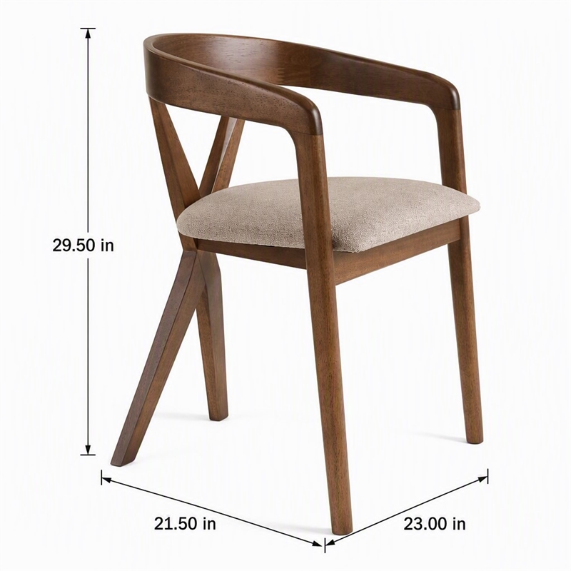 Pemberly Row Mid-Century Walnut Dining Chair with Light Brown Fabric