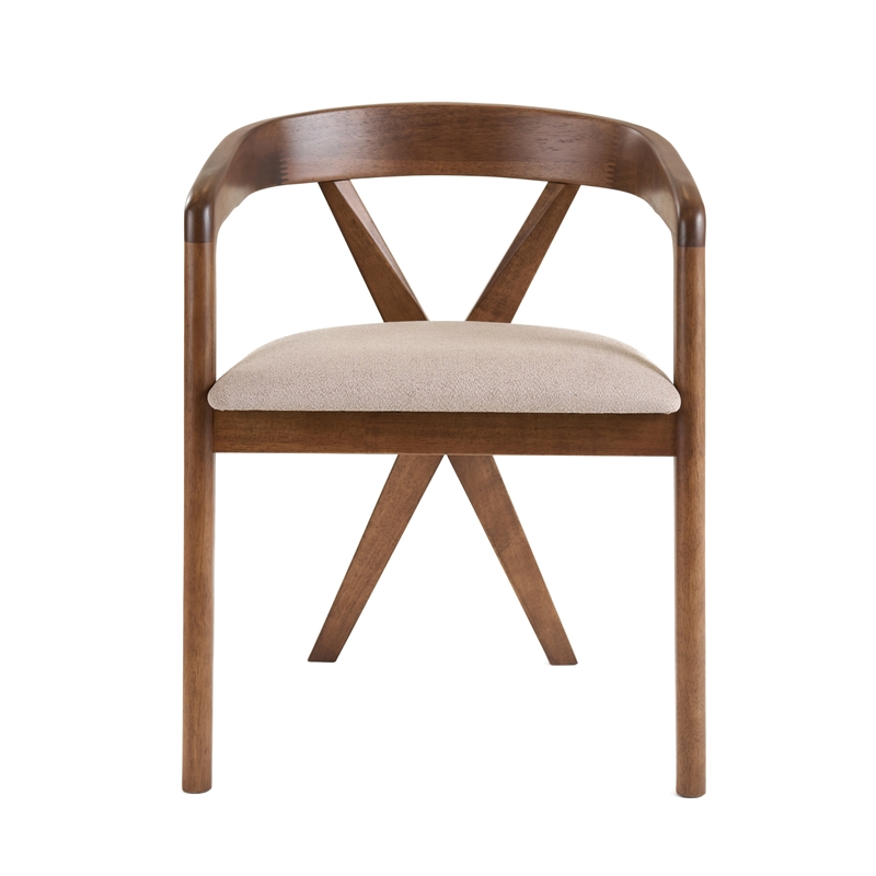 Pemberly Row Mid-Century Walnut Dining Chair with Light Brown Fabric
