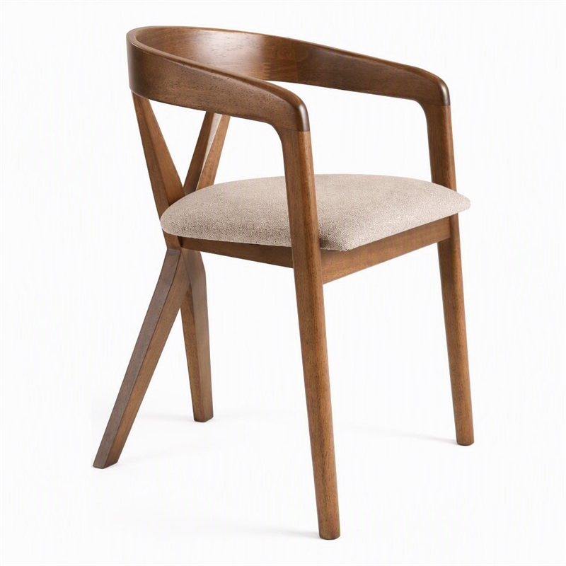 Pemberly Row Mid-Century Walnut Dining Chair with Light Brown Fabric