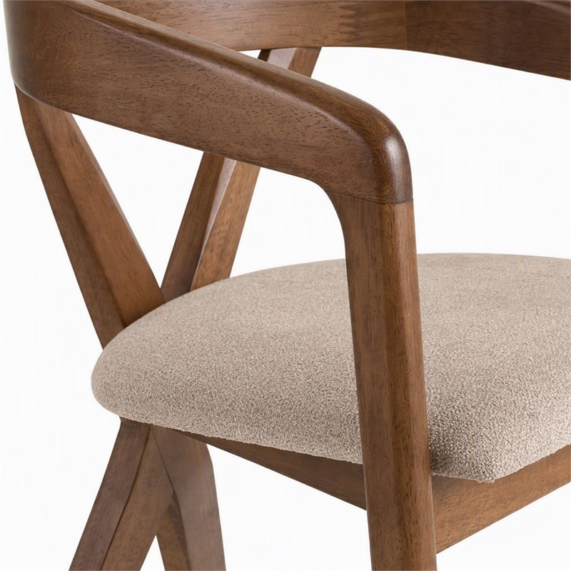 Pemberly Row Mid-Century Walnut Dining Chair with Light Brown Fabric