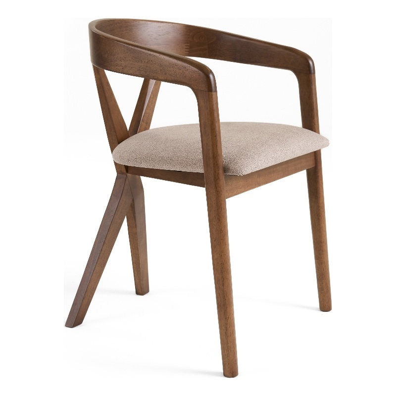 Pemberly Row Mid-Century Walnut Dining Chair with Light Brown Fabric
