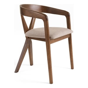 Pemberly Row Mid-Century Walnut Dining Chair with Light Brown Fabric