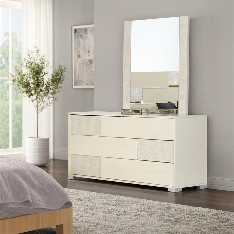 Pemberly Row Modern Beige Italian Mirror with Textured Finish