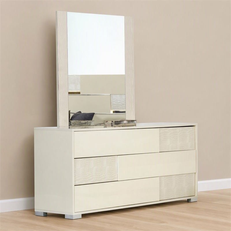 Pemberly Row Modern Beige Italian Mirror with Textured Finish