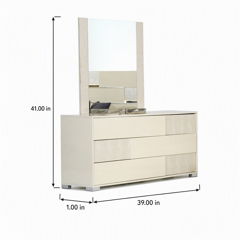 Pemberly Row Modern Beige Italian Mirror with Textured Finish