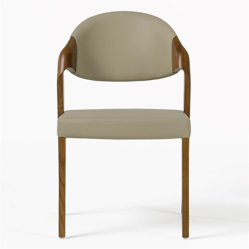 Pemberly Row Mid-Century Dining Chair Set in Beige Leatherette & Walnut