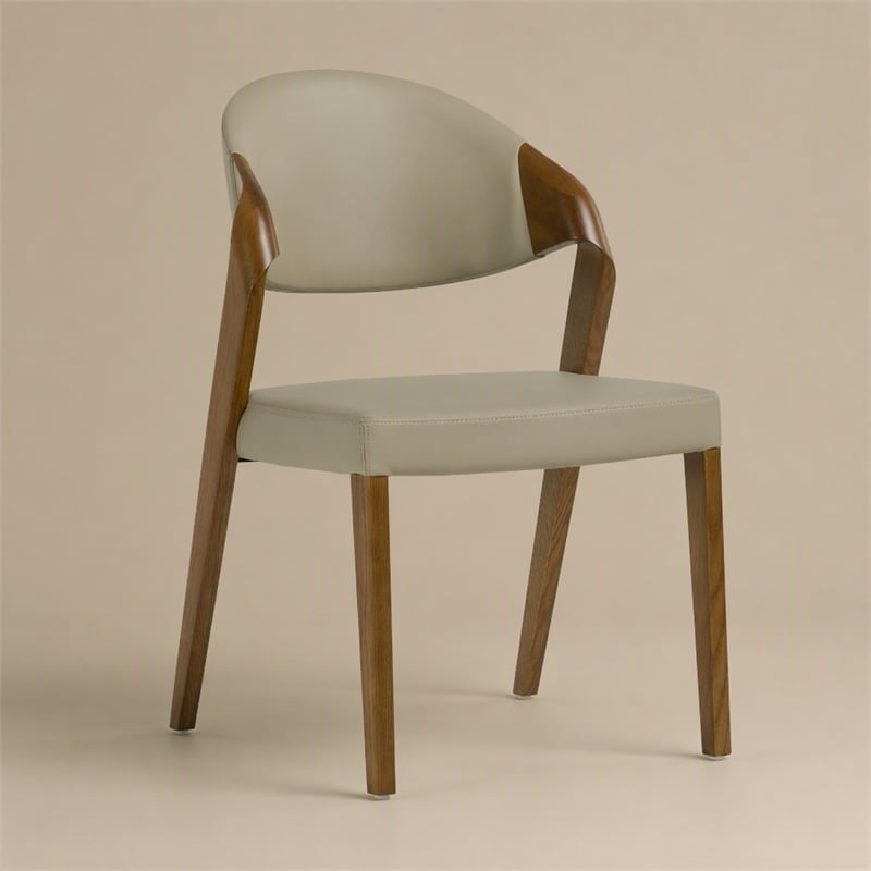 Pemberly Row Mid-Century Dining Chair Set in Beige Leatherette & Walnut