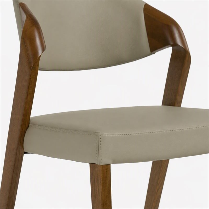 Pemberly Row Mid-Century Dining Chair Set in Beige Leatherette & Walnut