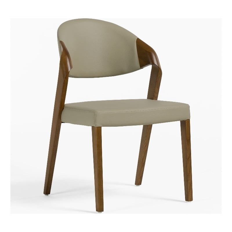 Pemberly Row Mid-Century Dining Chair Set in Beige Leatherette & Walnut