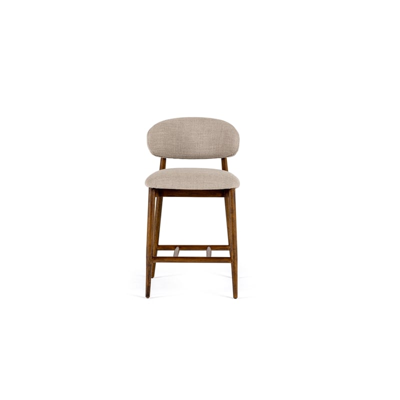 Pemberly Row Modern Beige Linen Counter Chair with Rubberwood Legs