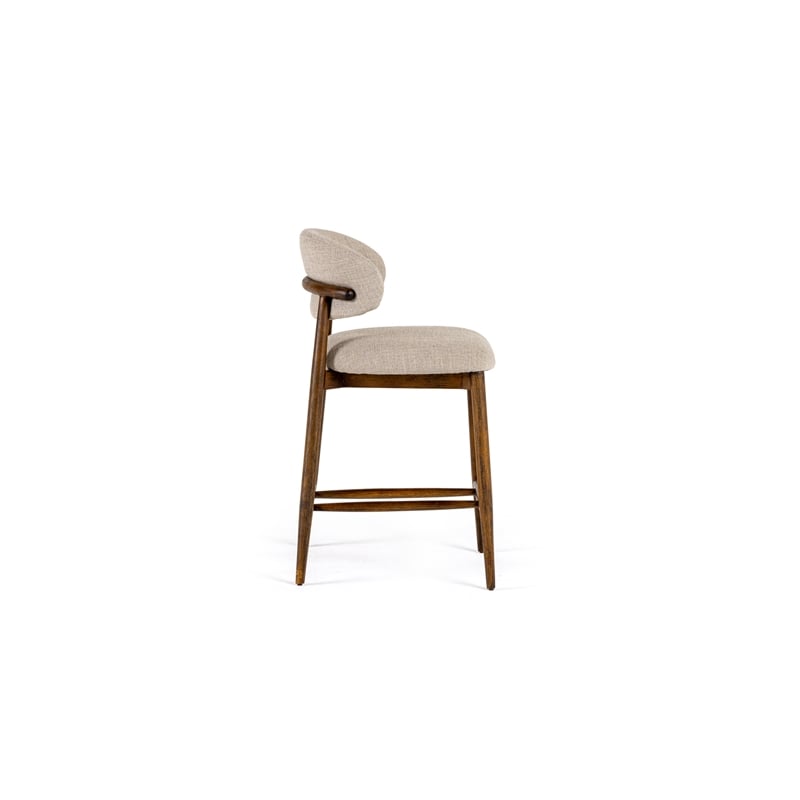 Pemberly Row Modern Beige Linen Counter Chair with Rubberwood Legs