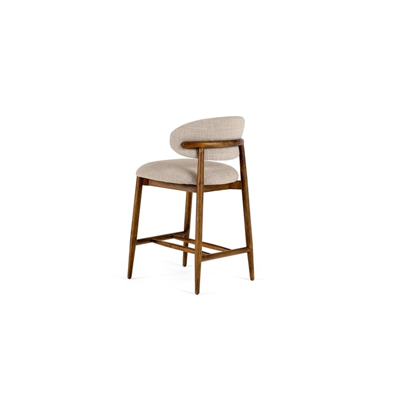 Pemberly Row Modern Beige Linen Counter Chair with Rubberwood Legs