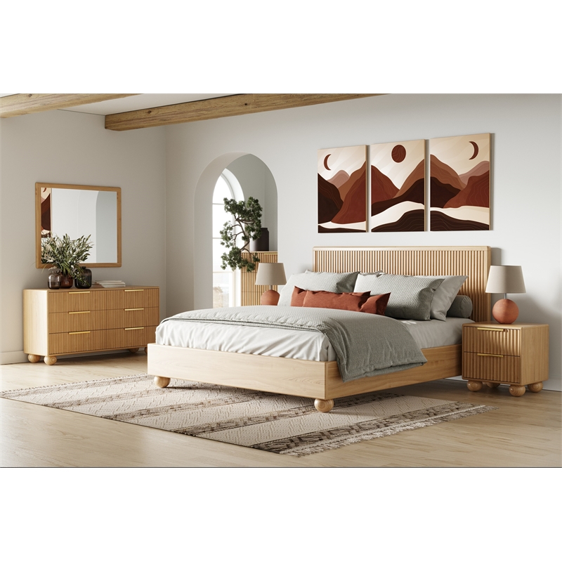 Pemberly Row Modern Natural Oak Dresser with 6 Drawers
