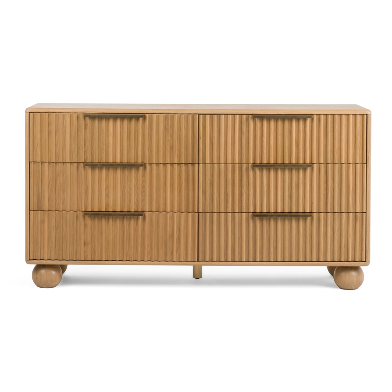 Pemberly Row Modern Natural Oak Dresser with 6 Drawers