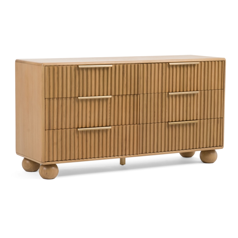 Pemberly Row Modern Natural Oak Dresser with 6 Drawers