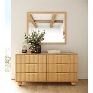 Pemberly Row Modern Natural Oak Dresser with 6 Drawers
