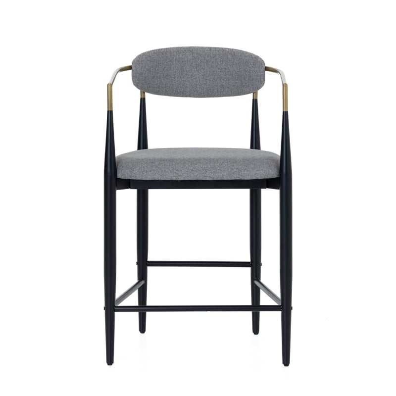 Pemberly Row Mid-Century Counter Chair in Grey Fabric with Gold Armrests