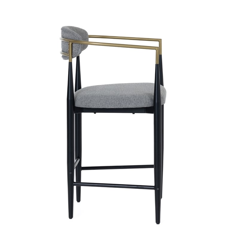 Pemberly Row Mid-Century Counter Chair in Grey Fabric with Gold Armrests