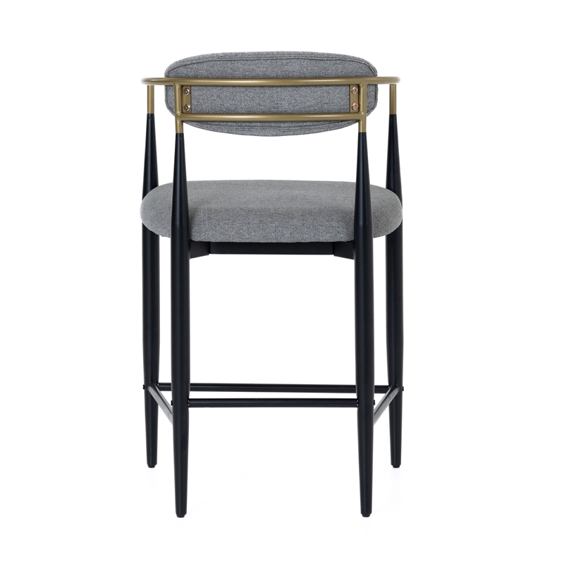 Pemberly Row Mid-Century Counter Chair in Grey Fabric with Gold Armrests