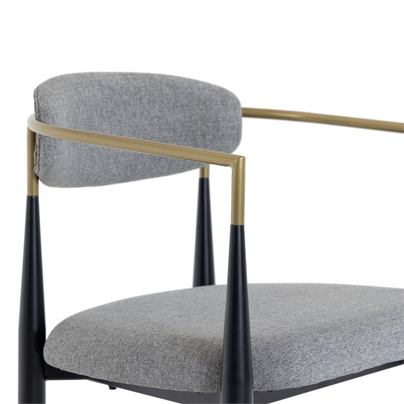 Pemberly Row Mid-Century Counter Chair in Grey Fabric with Gold Armrests
