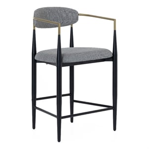 Pemberly Row Mid-Century Counter Chair in Grey Fabric with Gold Armrests