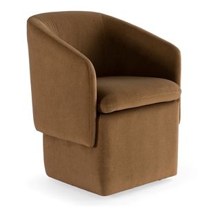 Pemberly Row Brown Dining Chair with Castor Wheels in Fabric Upholstery