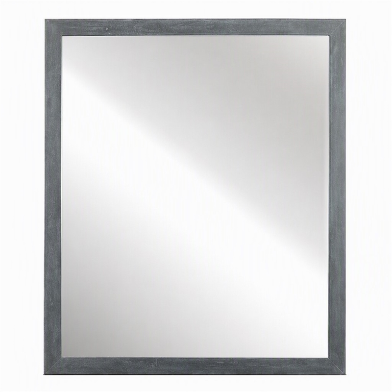 Pemberly Row Contemporary Dark Gray Wall Mirror in Acacia Wood Frame