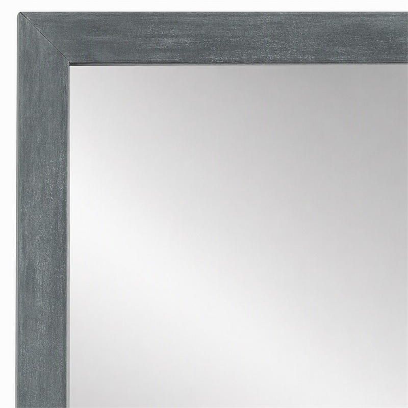 Pemberly Row Contemporary Dark Gray Wall Mirror in Acacia Wood Frame