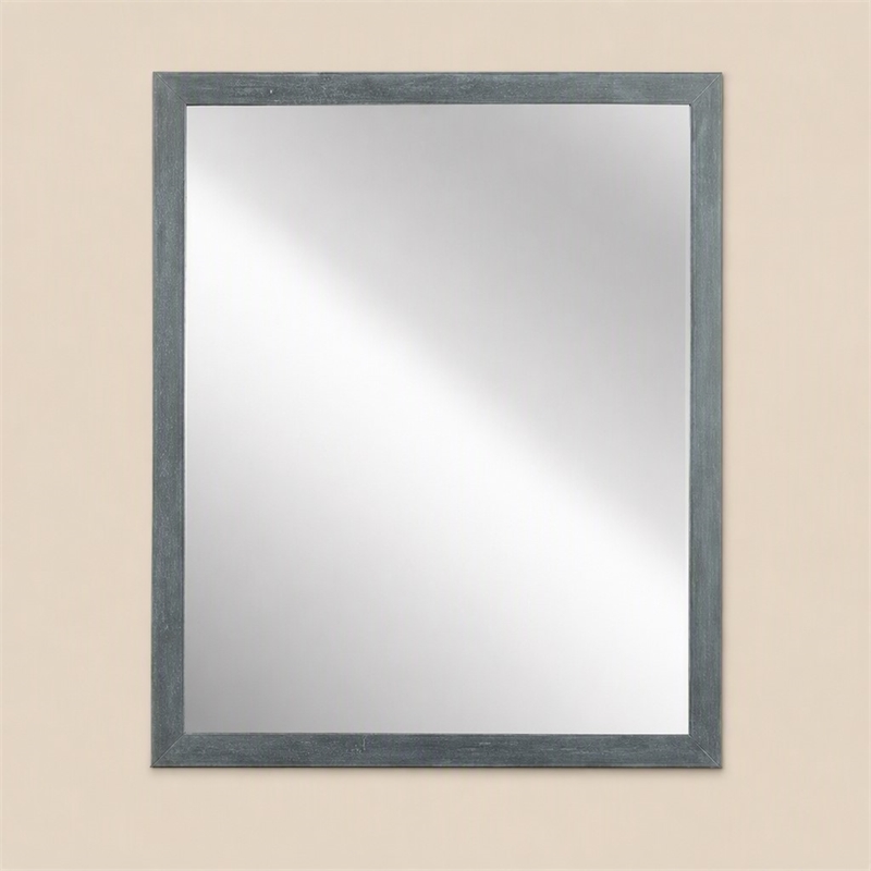 Pemberly Row Contemporary Dark Gray Wall Mirror in Acacia Wood Frame