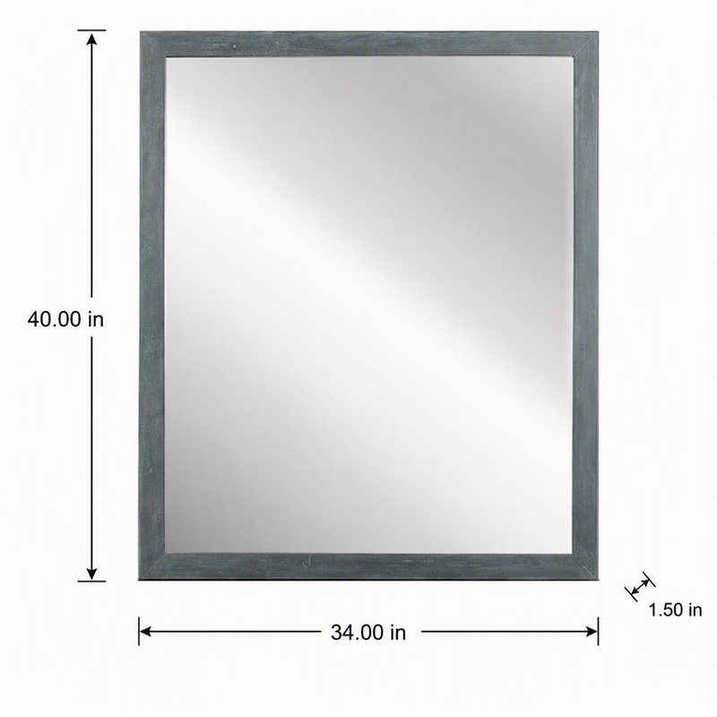 Pemberly Row Contemporary Dark Gray Wall Mirror in Acacia Wood Frame