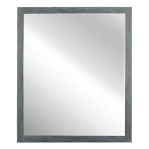 Pemberly Row Contemporary Dark Gray Wall Mirror in Acacia Wood Frame