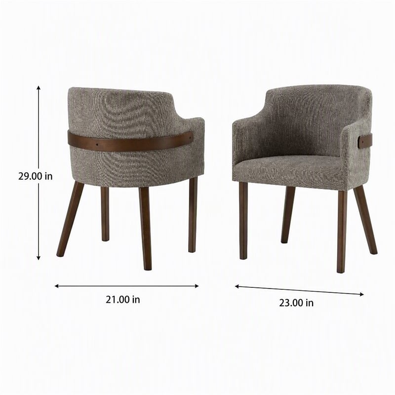 Pemberly Row Modern Gray Fabric Dining Chair Set with Walnut Legs