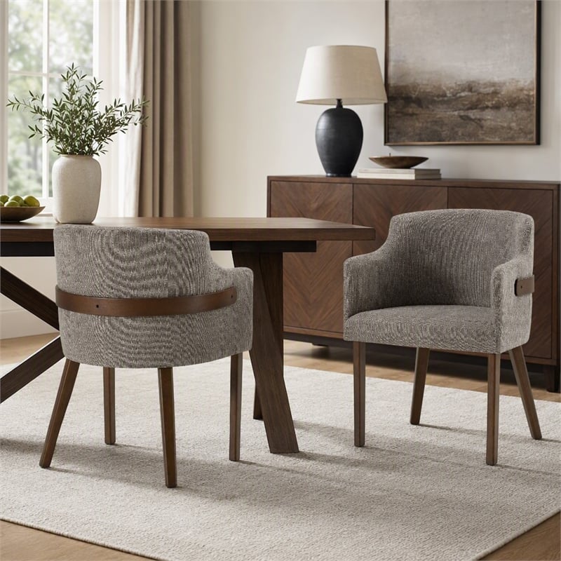 Pemberly Row Modern Gray Fabric Dining Chair Set with Walnut Legs