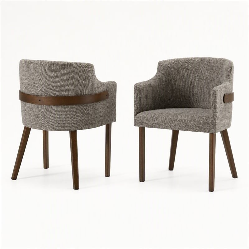 Pemberly Row Modern Gray Fabric Dining Chair Set with Walnut Legs
