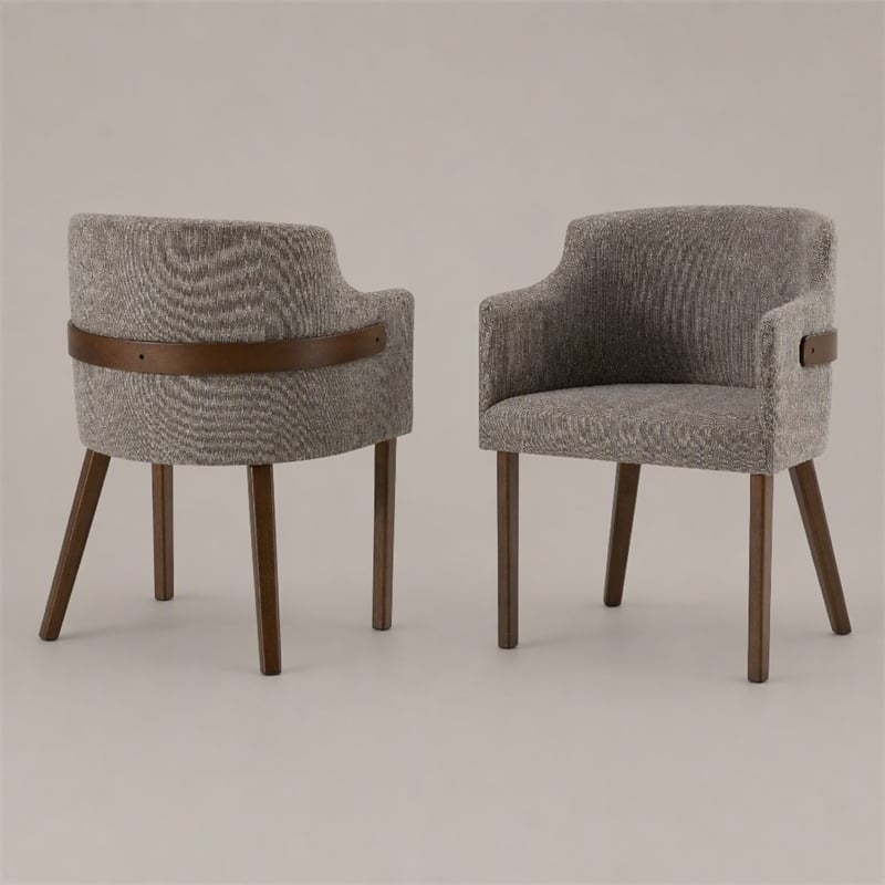 Pemberly Row Modern Gray Fabric Dining Chair Set with Walnut Legs